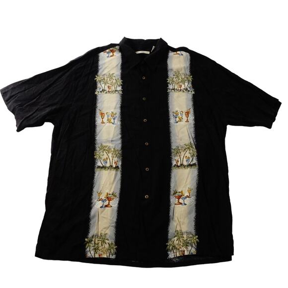 Moda Campia Moda Mens Black Rayon Drinks Palm Tree  Hawaiian Button Shirt XXL - Picture 2 of 8